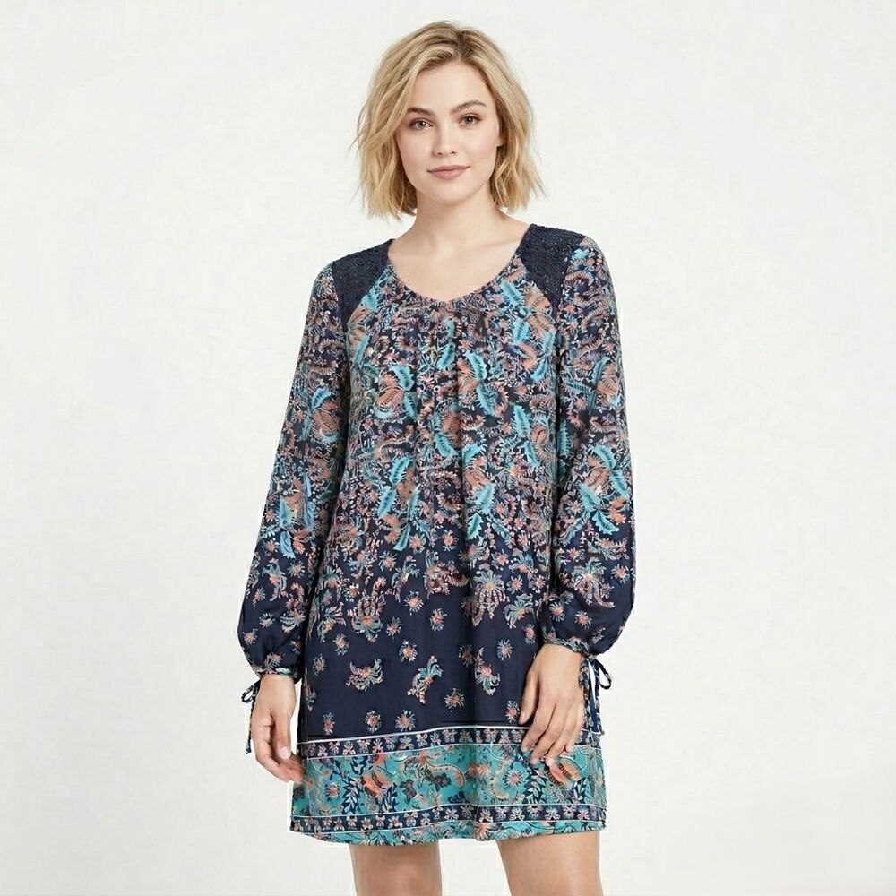 Sequin Hearts Mini Dress Paisley Floral Spring Boho Crochet Lace Size Small